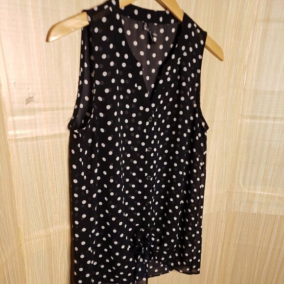 Maurices Womens Semi Sheer Navy White Polka-dot Sleeveless Blouse Medium - Picture 3 of 8